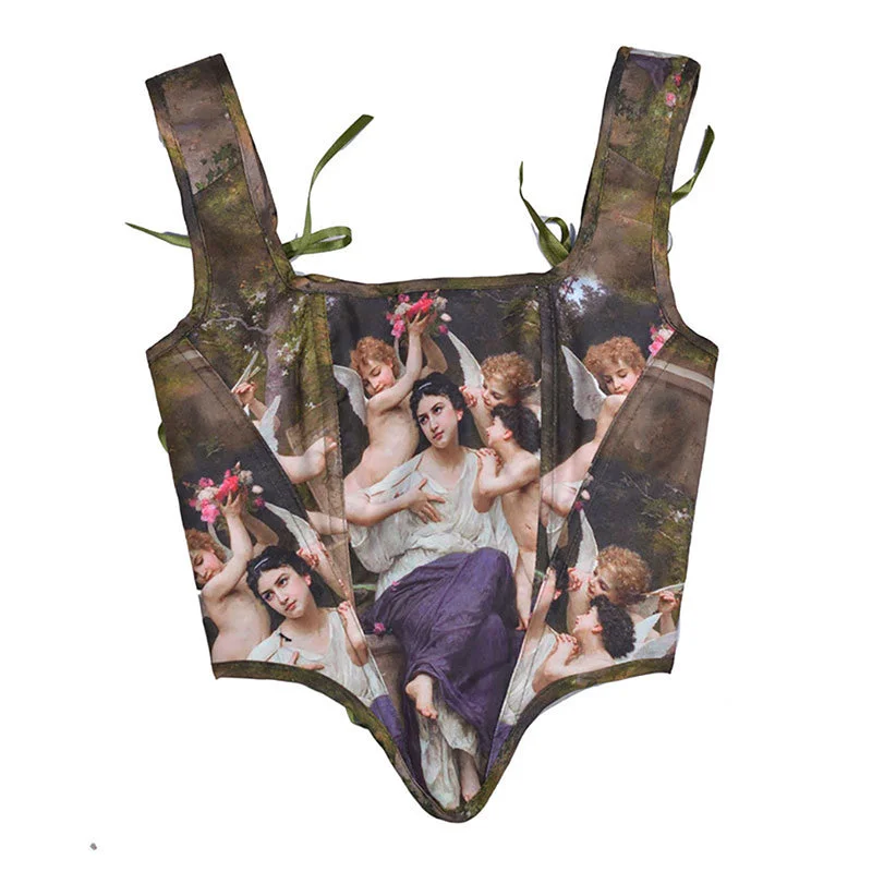 Best Deals Medieval Renaissance Bustier Top, Vintage Tapestry Tank Corset Top,
