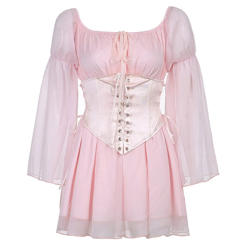 Super Sale Medieval Renaissance Underbust Pink Corset Dress