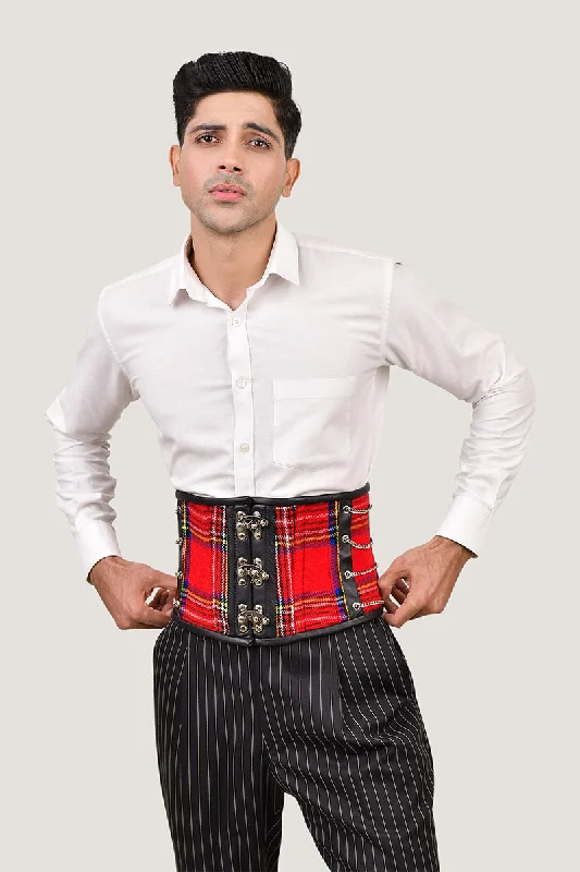 Lowest Price Red Tartan Men Corset Waist Cincher