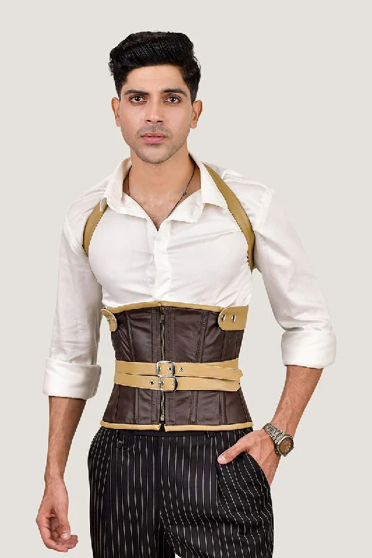 Final Sale Brown Leather Corset With Shoulder Harness