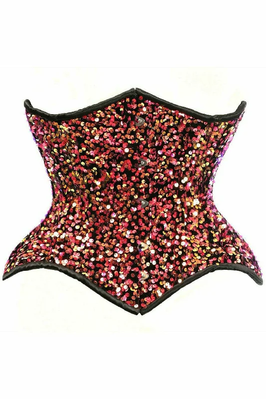 Steals and Deals Multi Pink Sequin Curvy Cut Waist Cincher Corset