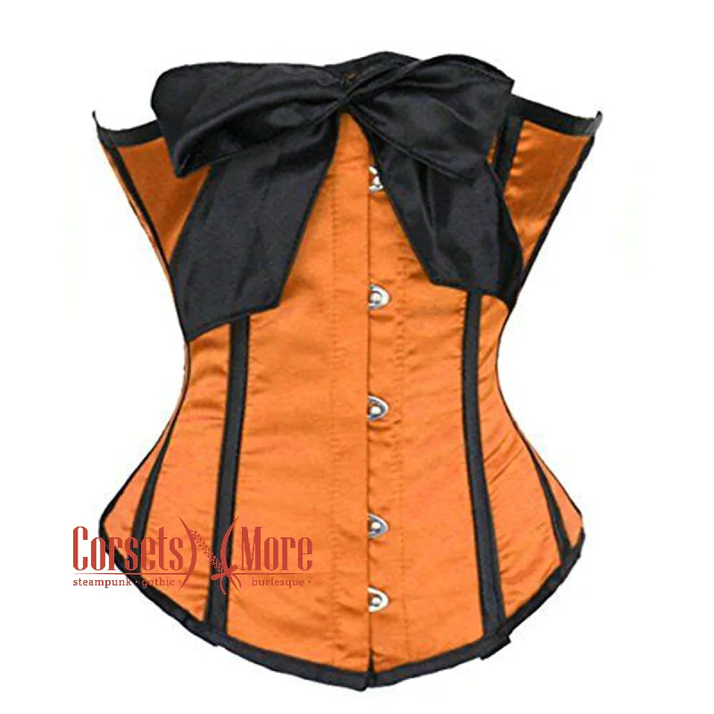 Year-End Sale Orange And Black Satin With Front Bow Design Gothic Underbust Bustier Corset Year-End Sale Orange And Black Satin With Front Bow Design Gothic Underbust Bustier Corset