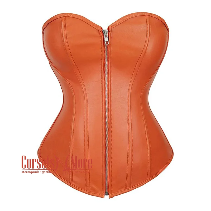 Unmissable Offer Orange Faux Leather Steampunk Overbust Bustier Corset