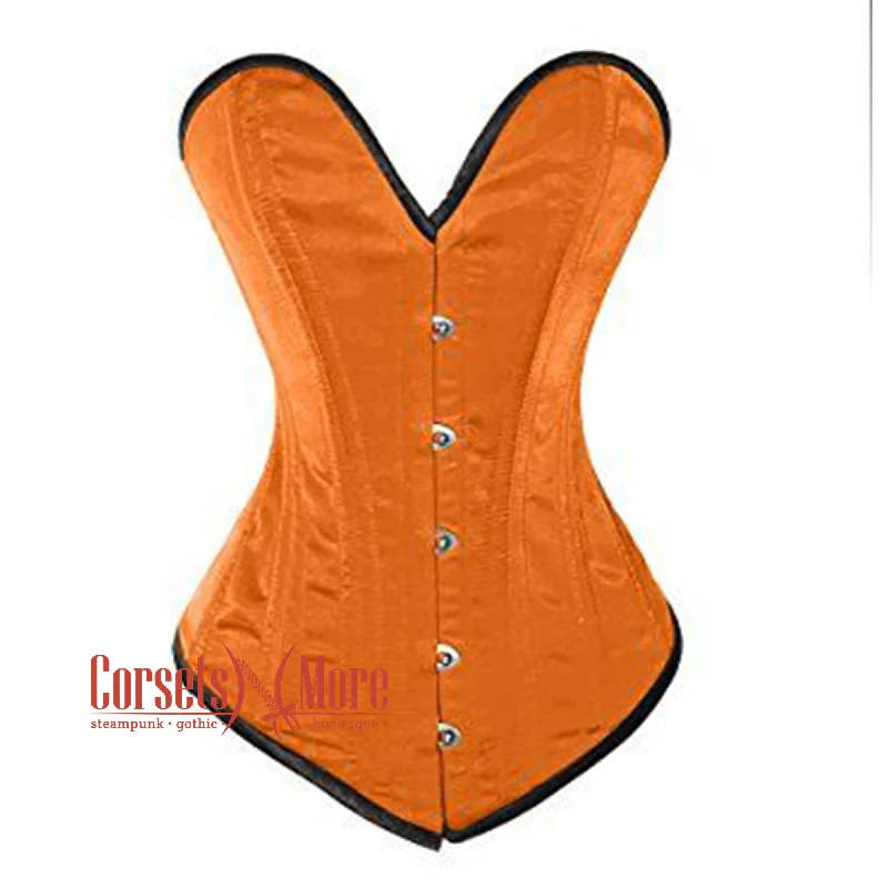 Super Sale Orange Satin Long Double Bone Gothic Overbust Bustier Corset