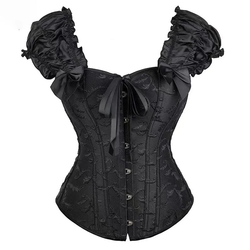 Price Fest Overbust Lace Up Black Corset, Fairy Floral Renaissance Corset, Unique Retro Puff Sleeves Corset Price Fest Overbust Lace Up Black Corset, Fairy Floral Renaissance Corset, Unique Retro Puff Sleeves Corset