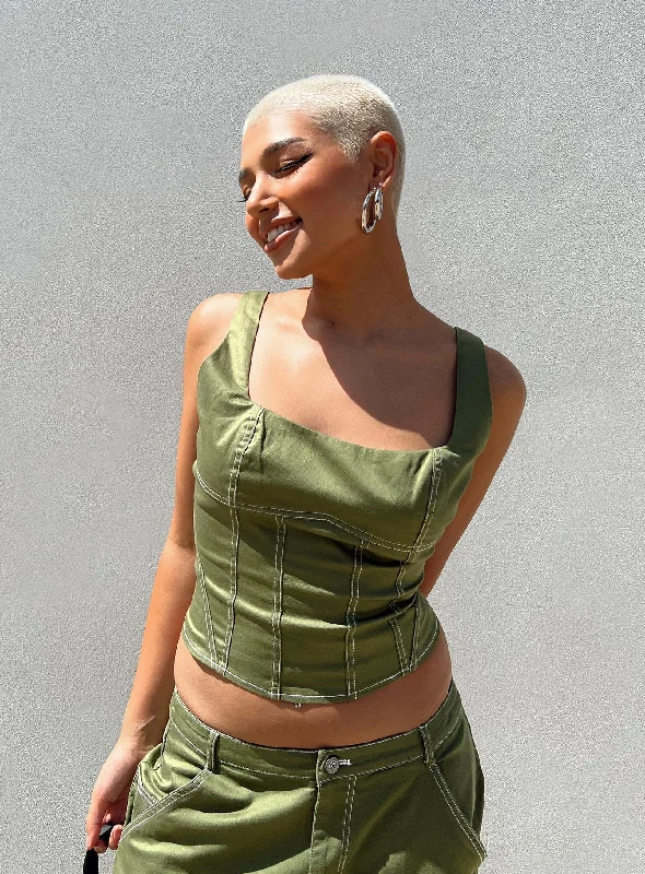 Buy Now Phena Contrast Corset Top Green