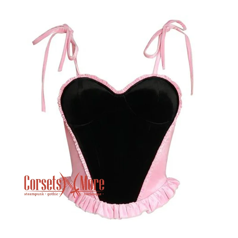Weekend Shopping Extravaganza Pink and Black Velvet Gothic Overbust Bustier Corset