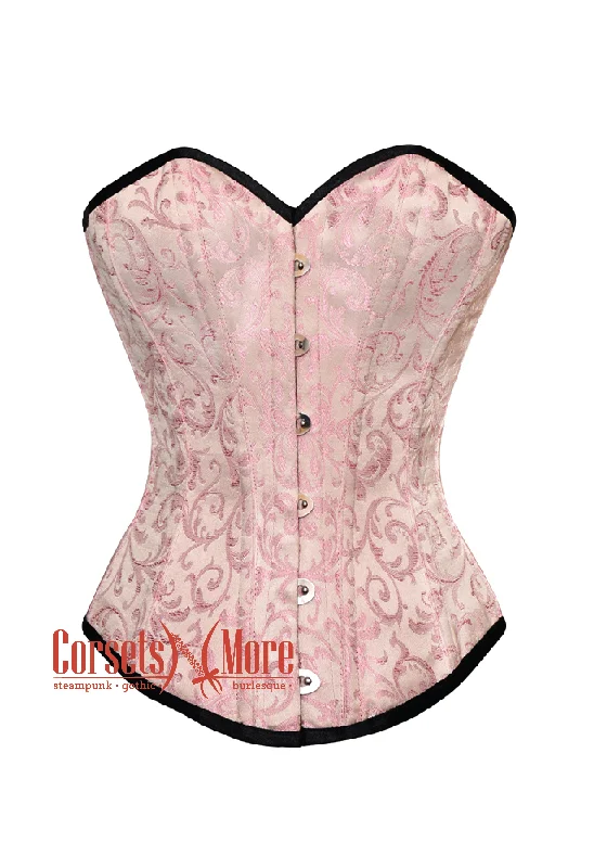 Exclusive Preview Pink Brocade Gothic Burlesque Bustier Waist Training Overbust Corset Costume