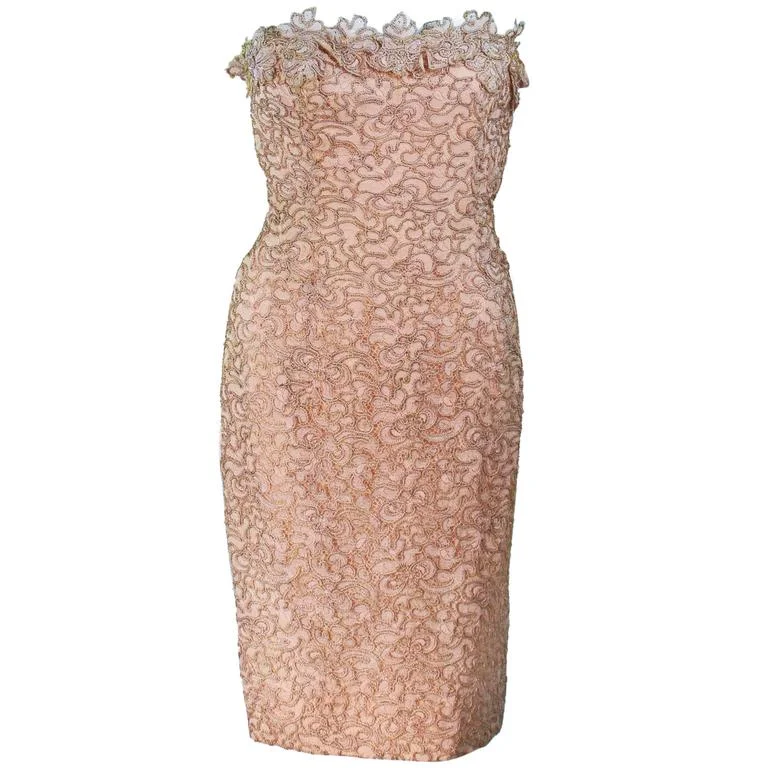 Best Seller VINTAGE Pink Floral Strapless Cocktail Dress Size 4