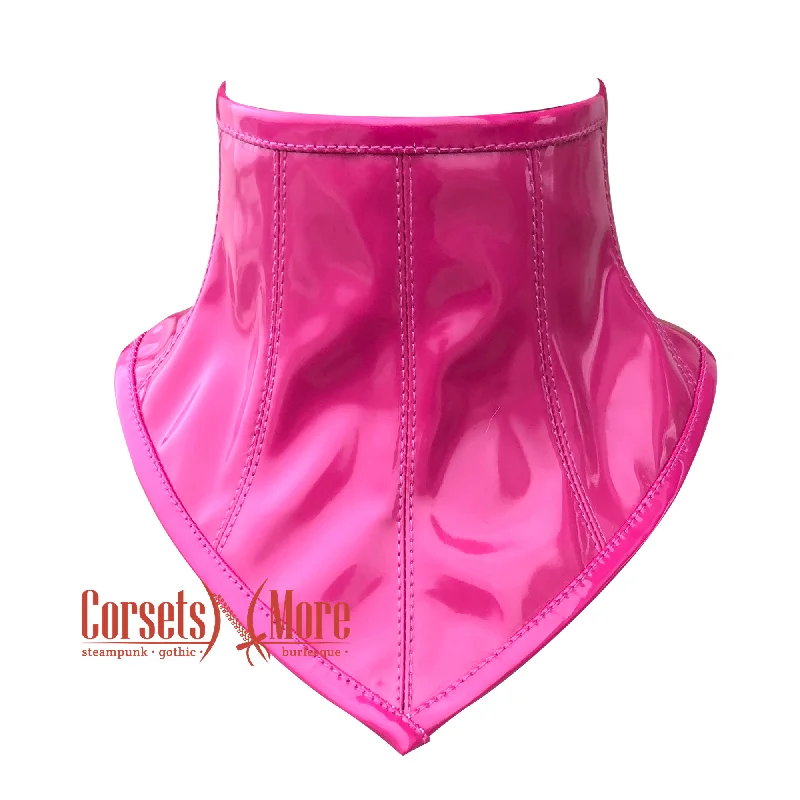 Weekend Deals That Please Pink PVC Leather Neck Corset with Back Lace Up