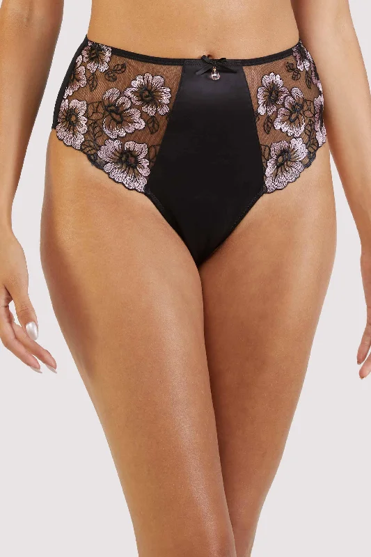Weekend Specials Just for You Alicia Black And Pink Embroidered High Waist Brief