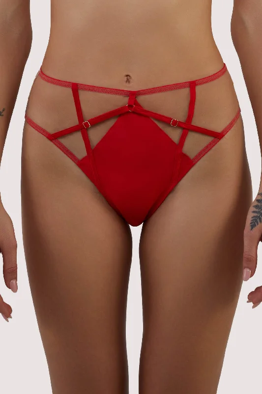 Stock Clearance Ramona red Strap Detail Illusion Mesh High Waisted Brief