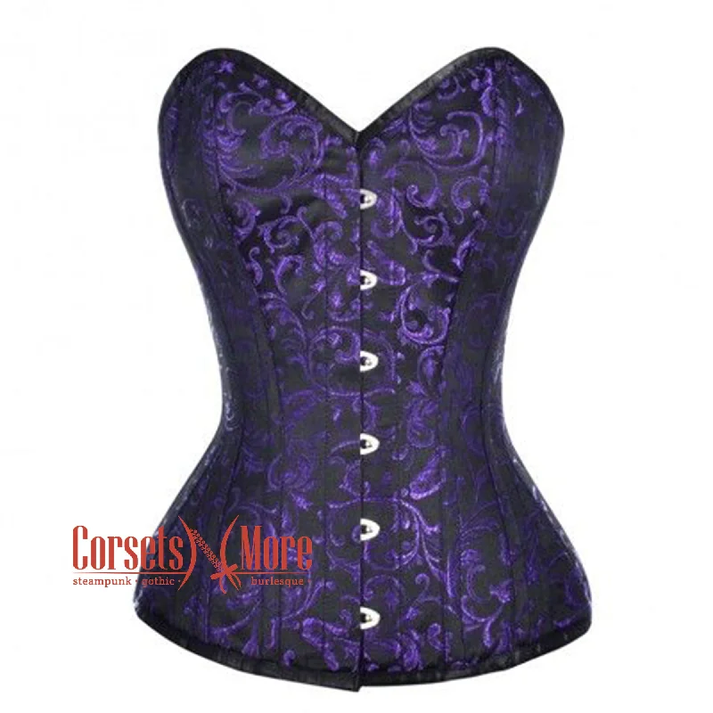 Amazing Deals Purple Black Brocade Waist Training Gothic Overbust Corset