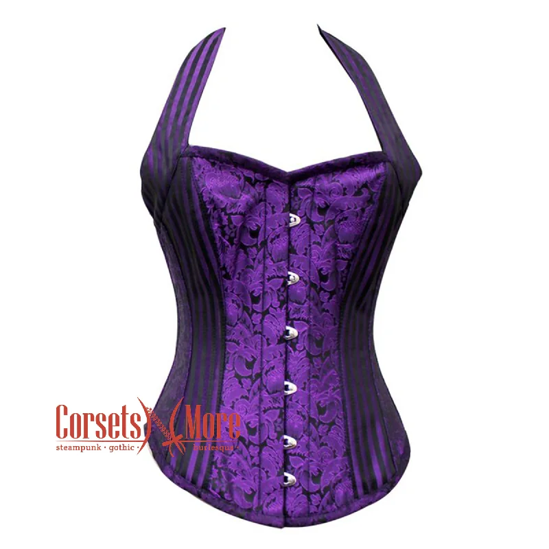 Weekend Deals That Spark Purple Black Brocade With Halter Neck Overbust Corset