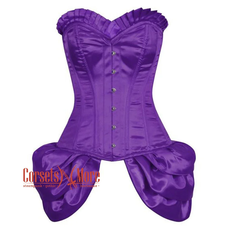 Special Buy Purple Satin Frill With Front Silver Busk Overbust Corset
