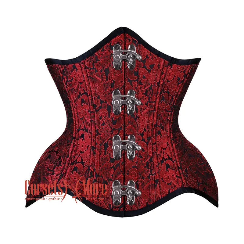Time-Limited Offer Red and Black Brocade With Front Clasps Gothic Underbust Waist Training Corset