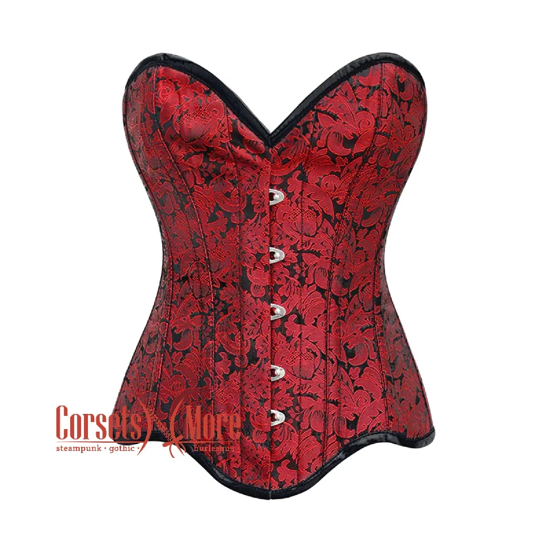 Stock Clearance Red Brocade Curvy Design Front Busk Steampunk Gothic Overbust Corset