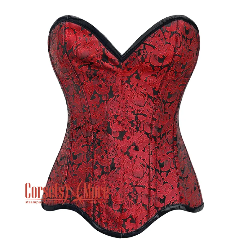 Year-End Clearance Red Brocade Curvy Design Front Closed Steampunk Gothic Overbust Corset Year-End Clearance Red Brocade Curvy Design Front Closed Steampunk Gothic Overbust Corset