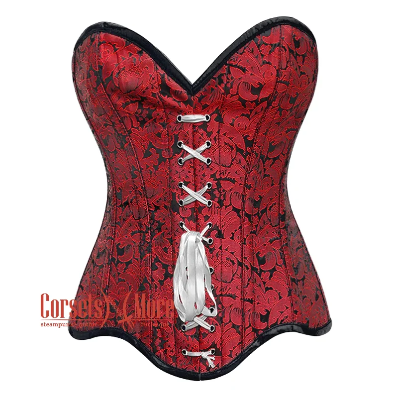 Discount Deals Red Brocade Curvy Design Front Ribbon Steampunk Gothic Overbust Corset Discount Deals Red Brocade Curvy Design Front Ribbon Steampunk Gothic Overbust Corset
