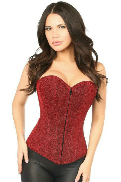 Top Pick Red Glitter Front Zipper Corset