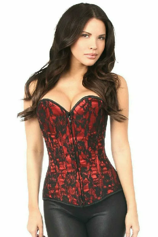 Weekend Savings Spectacle Red Lace Front Zipper Corset