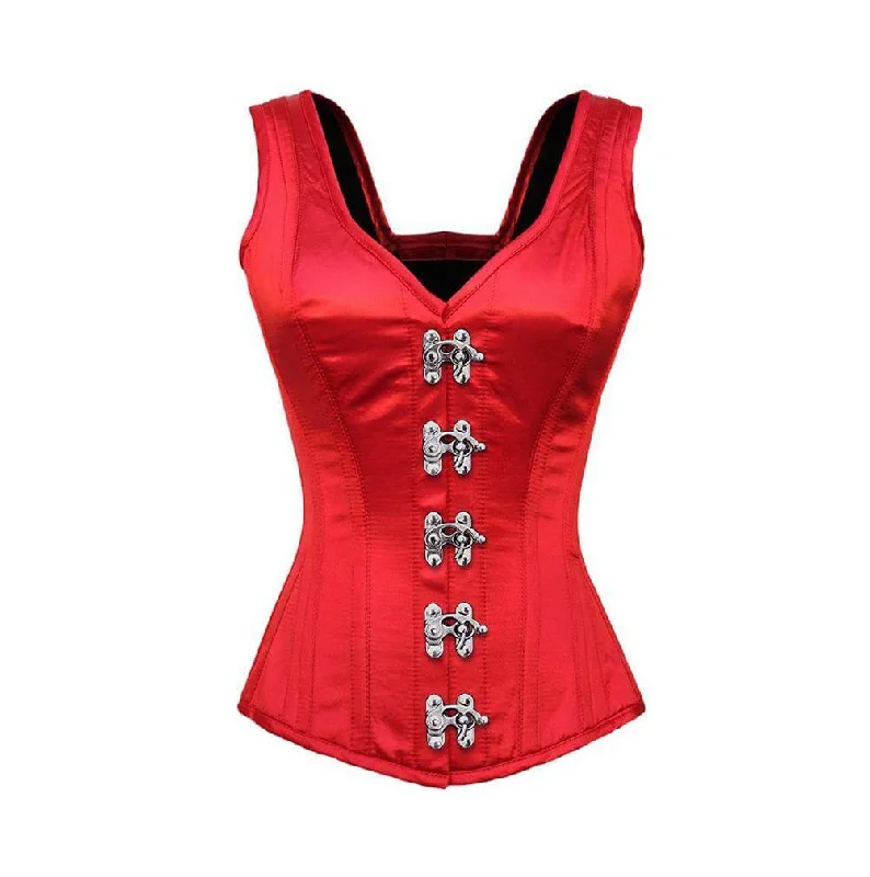 Online Only Online Only Red Satin Corset Shoulder Straps Gothic Burlesque Valentine  Bustier Waist Training Overbust