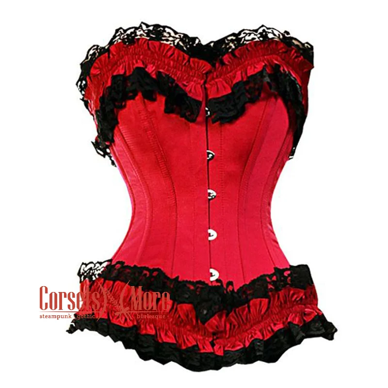 Lowest Price Red Satin With Net Frill Gothic Overbust Corset