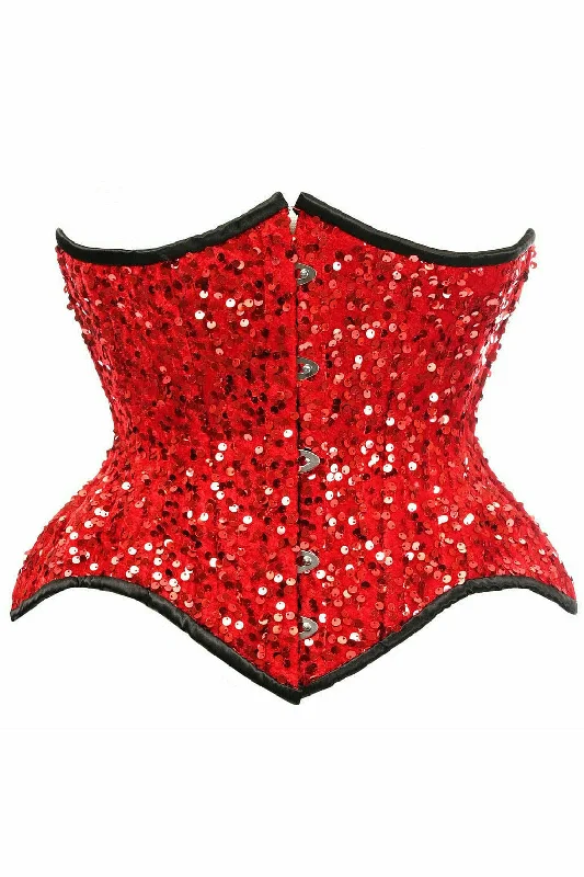Best Bargains Red Sequin Curvy Cut Waist Cincher Corset