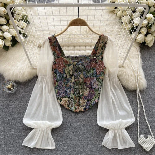 Final Clearance Renaissance Floral Prom Dress Corset, Fairy Milkmaid Y2k Corset Top, Renaissance Victorian Edwardian Blouse Final Clearance Renaissance Floral Prom Dress Corset, Fairy Milkmaid Y2k Corset Top, Renaissance Victorian Edwardian Blouse