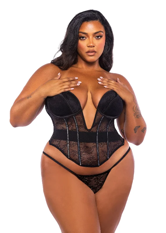 Weekend Deal Roma Confidential Queen Belle Noir Chantilly Lace Satin Corset Set Black