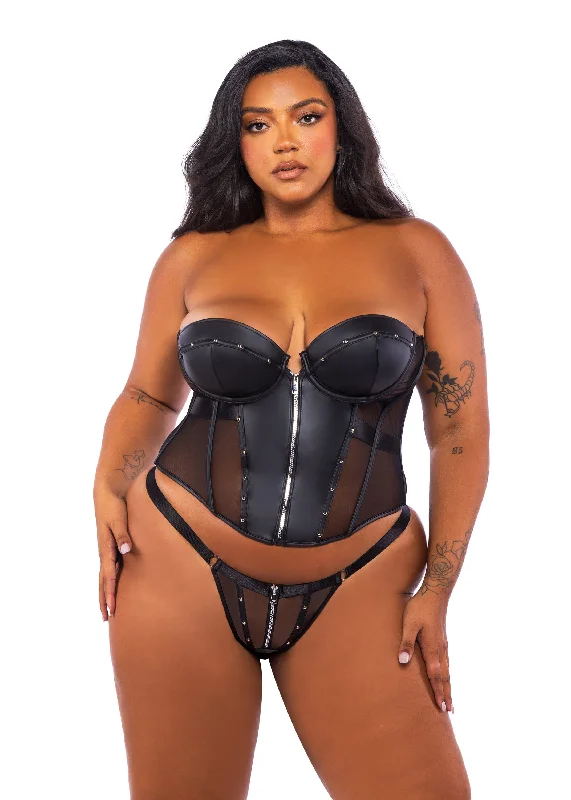 Steals and Deals Roma Confidential Queen Lust & Faux Leather Corset Thong Set Black