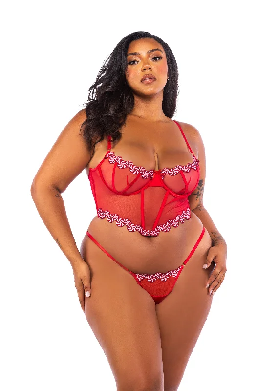 Early Bird Discount Roma Confidential Queen Peppermint Kiss Embroidery Candy Bustier Set Red