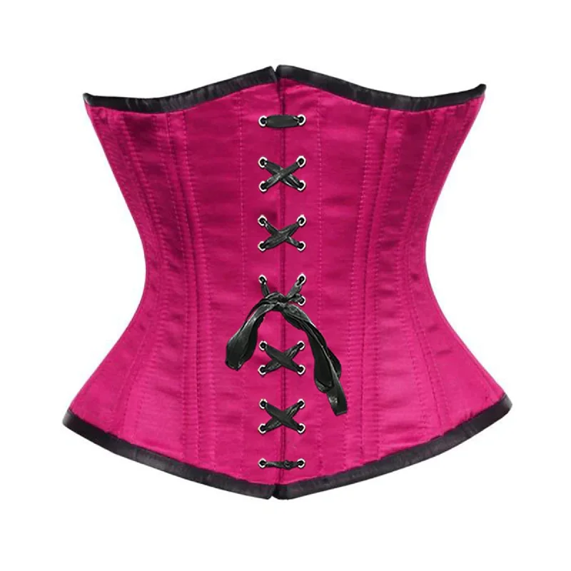 The Best Prices Royal Pink Satin Double Bone Front Black Ribbon Gothic Underbust Bustier Corset