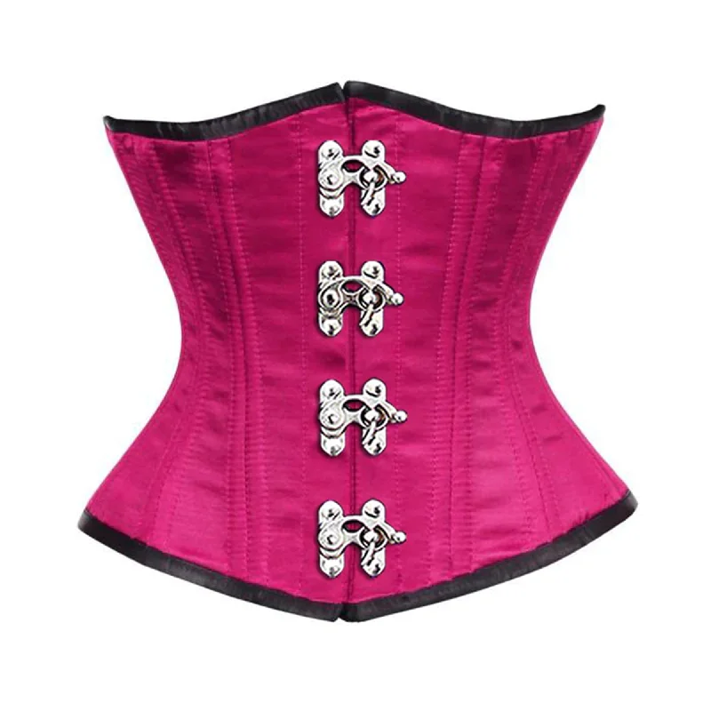 Discount Mania Royal Pink Satin Double Bone Front Silver Clasps Gothic Underbust Bustier Corset Discount Mania Royal Pink Satin Double Bone Front Silver Clasps Gothic Underbust Bustier Corset