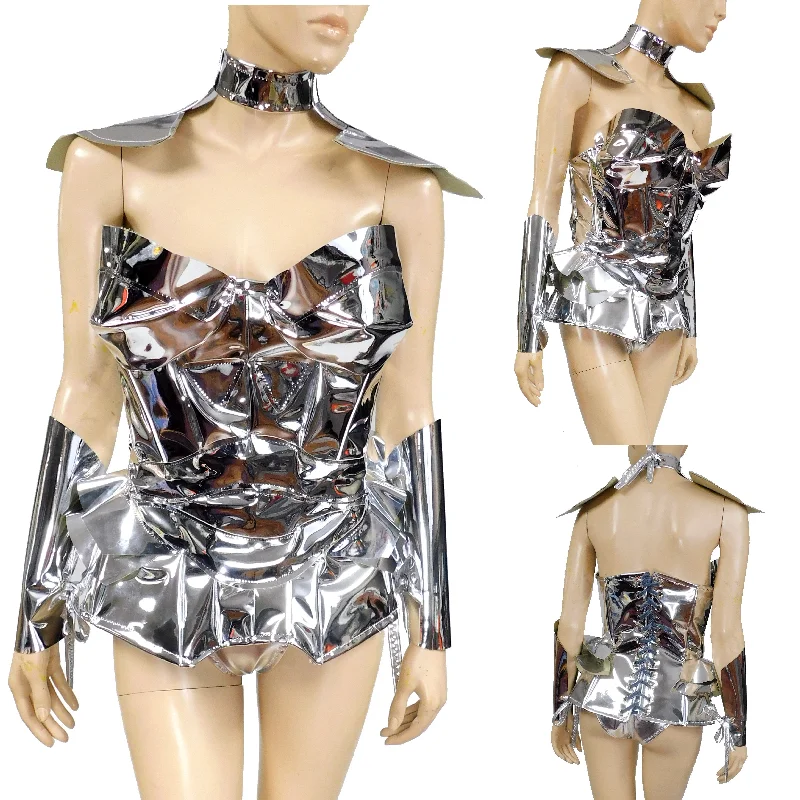 New Deals Silver Mirror Armor Corset Costume Inspired Nicki Minaj Motor Sport Outfit