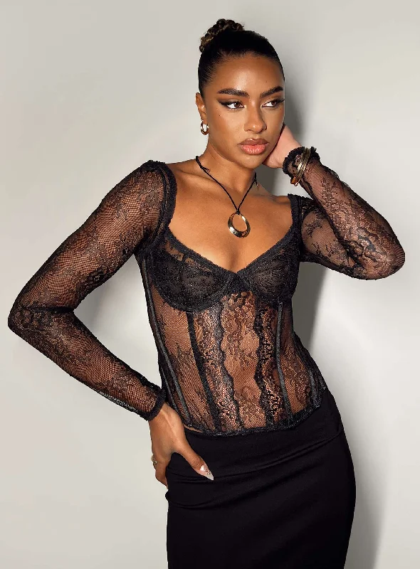Today's Deal Some Like It Hot Long Sleeve Lace Corset Black
