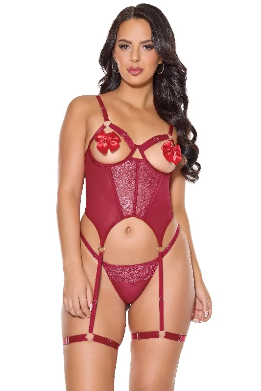 Price Rollback Spicy red cupless bustier lingerie set - Christmas 2024