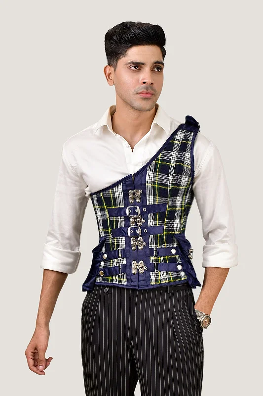 Today’s Deal Navy Blue Tartan Corset with Shoulder Strap