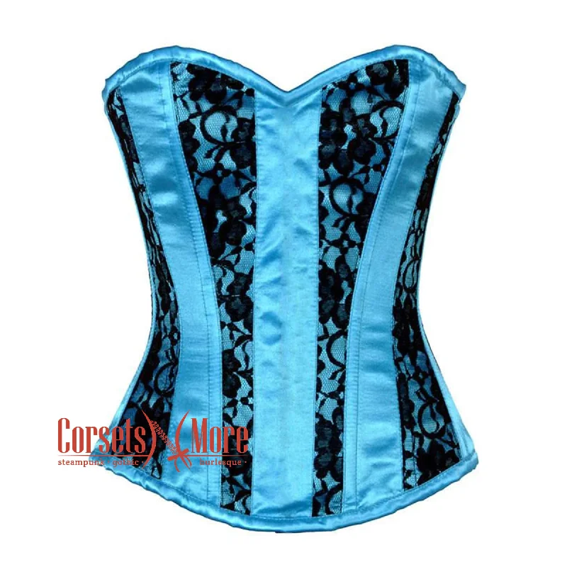Don’t Miss Out Turquoise Satin With Black Net Front Close Gothic Overbust Burlesque Corset Don’t Miss Out Turquoise Satin With Black Net Front Close Gothic Overbust Burlesque Corset