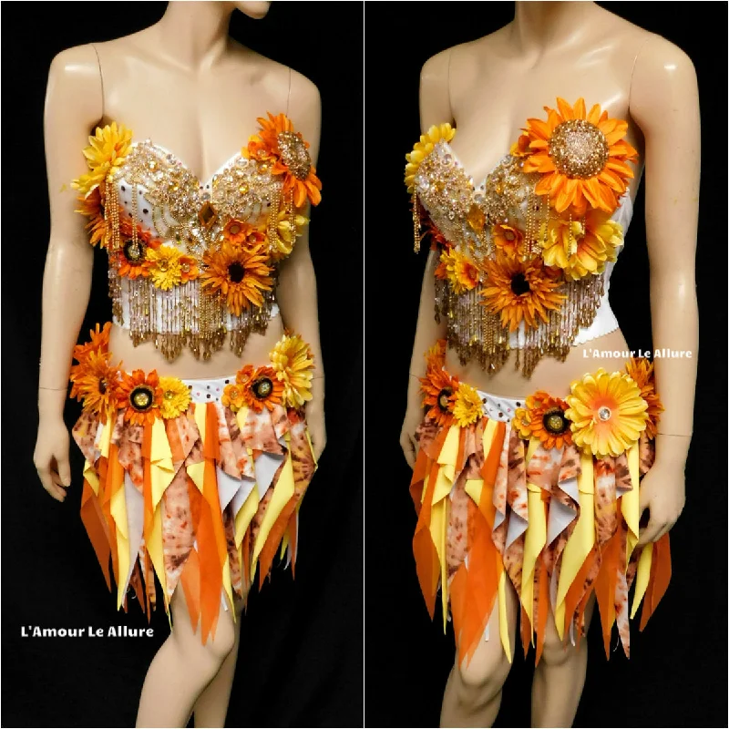 Weekend Specials to Relish Two Piece Sun Flower Autumn Fall Fairy Bustier Corset and Skirt Costume Weekend Specials to Relish Two Piece Sun Flower Autumn Fall Fairy Bustier Corset and Skirt Costume