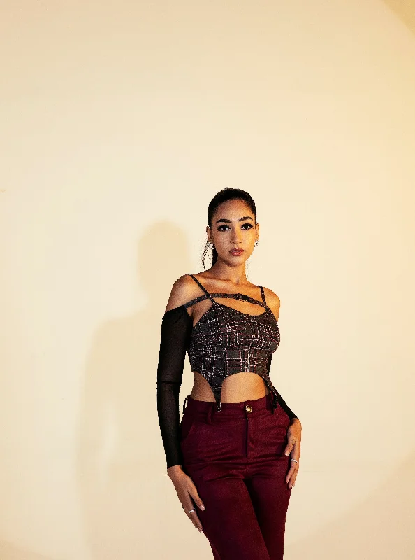 Shop Now Vera Burgundy Plaid Suspender Corset