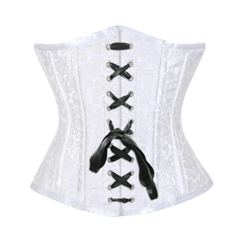 Closeout Sale White Brocade Double Bone Front Black Ribbon Gothic Underbust Bustier Corset