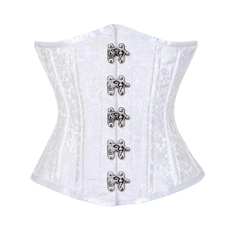 Price Drop Alert White Brocade Double Bone Front Silver Clasps Gothic Underbust Bustier Corset