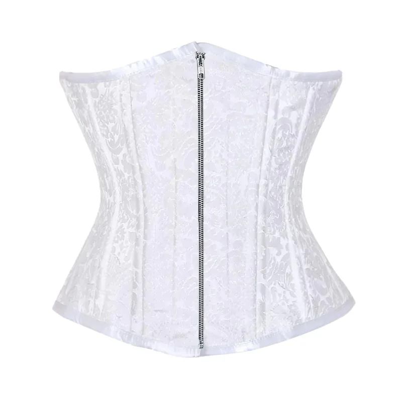 Discount Extravaganza White Brocade Double Bone Front Silver Zipper Gothic Underbust Bustier Corset