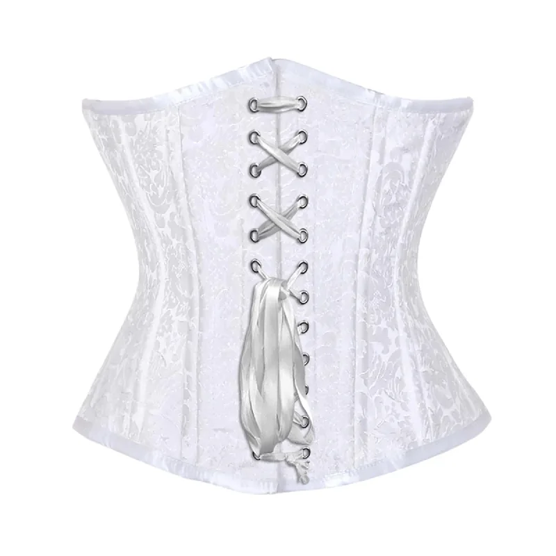 Best Bargains White Brocade Double Bone Front White Ribbon Gothic Underbust Bustier Corset