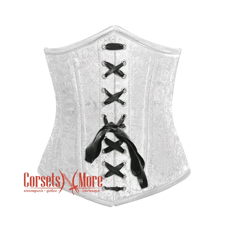 Huge Savings Huge Savings White Brocade Front Black Lace Double Bone Steampunk Gothic Waist Training Underbust Corset Bustier Top