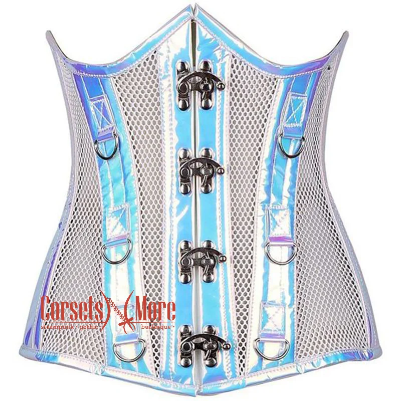 Weekend Discounts Worth Grabbing White Mesh Silver Faux Leather Steampunk Underbust Bustier Corset Weekend Discounts Worth Grabbing White Mesh Silver Faux Leather Steampunk Underbust Bustier Corset