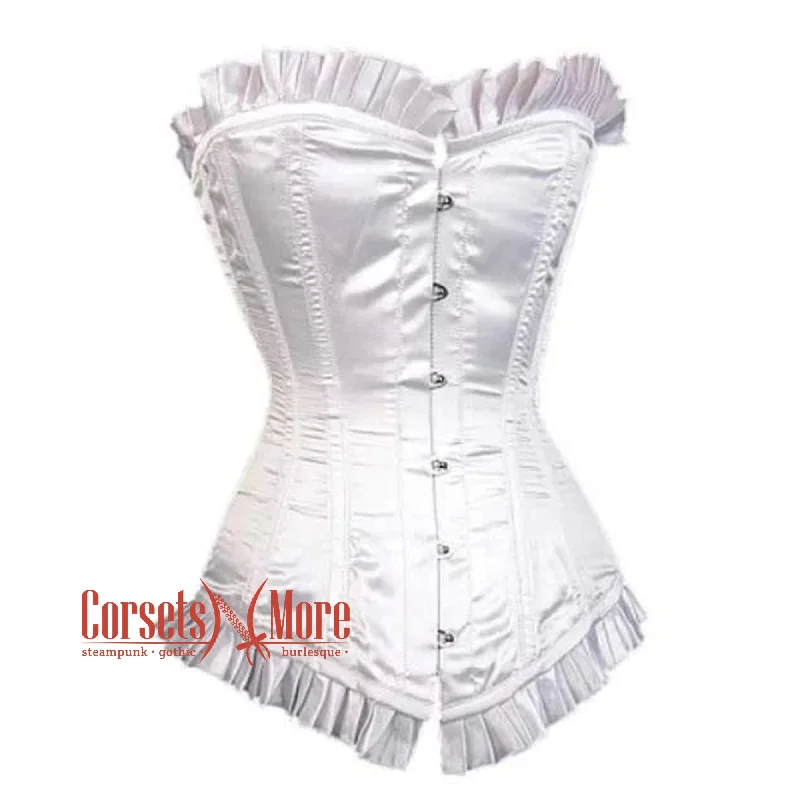 Instant Discount White Satin With Frill Design Gothic Overbust Corset