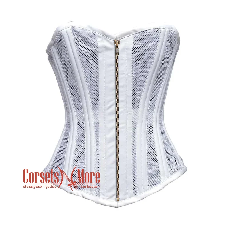 Weekend Deals That Sparkle Weekend Deals That Sparkle White Satin With Mesh Burlesque Gothic Overbust Corset Bustier Top
