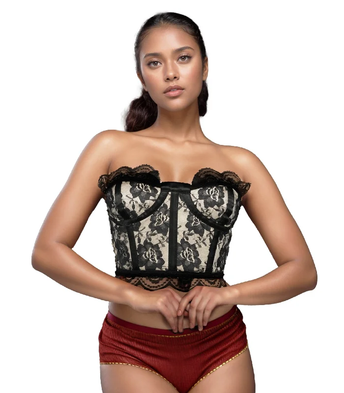 Weekend Deals That Sparkle Wholesale Bustier Top with Floral Mesh and Scalloped Edges Weekend Deals That Sparkle Wholesale Bustier Top with Floral Mesh and Scalloped Edges